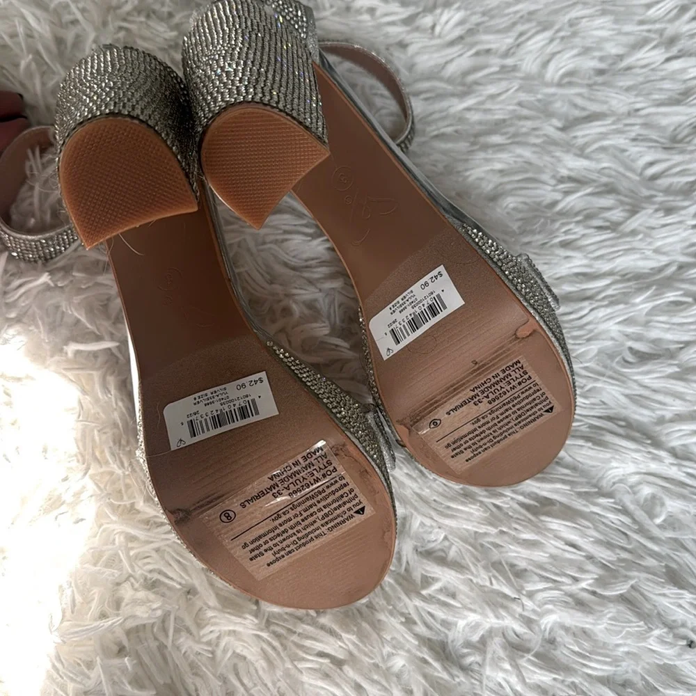 Windsor Yula Rhinestone Silver Platform Heels Size 8